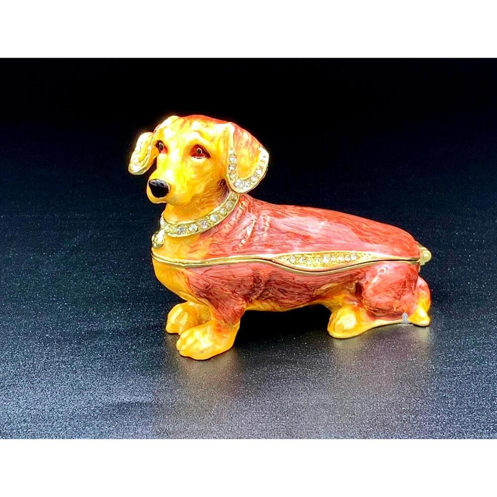 🐾 Dachshund Dog Trinket Box – Enamel Hinged Mini Keepsake with Crystals - Picture 4 of 4